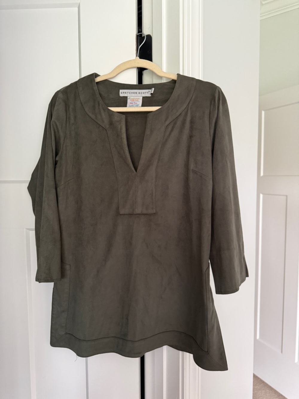 Gretchen Scott Designs Olive Green Suede Tunic Top